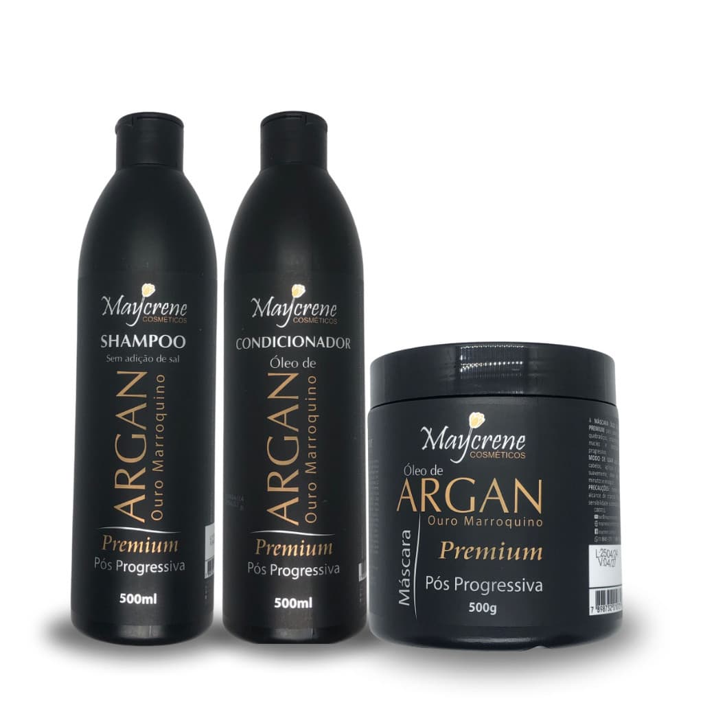 Kit Argan Premium 1 Shampoo + 1 Condicionador + 1 Máscara Maycrene