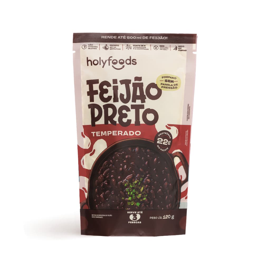 Feijão Preto Temperado Holyfoods Sem Panela De Pressão 120g