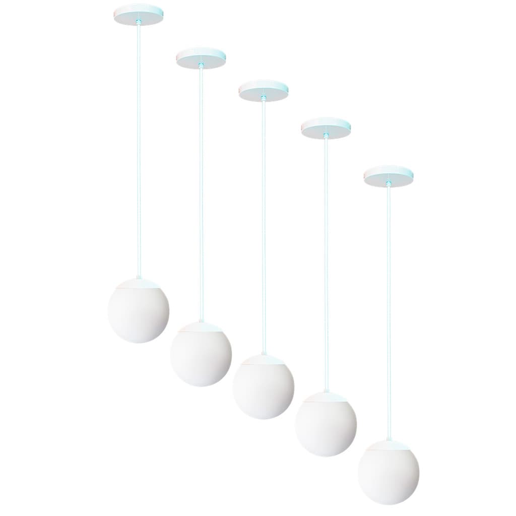 KIT C/5 LUSTRE PENDENTE GLOBO JABUTICABA STUTTGART BRANCO