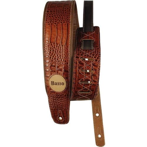 Correia Guitarra Violão Baixo Basso Couro Crocodilo Marrom VTSL58