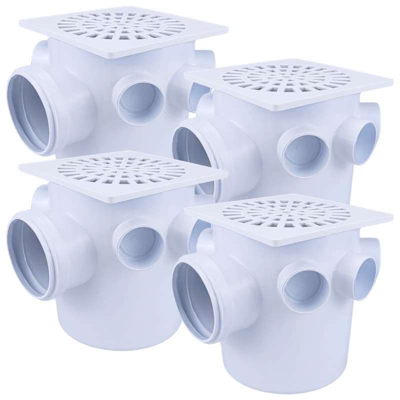 Kit 4 Caixas Sifonadas Herc Reforçada 150x175x75 Completa Com Ralo 7 Entradas 40mm DN 40 1 Saída DN75