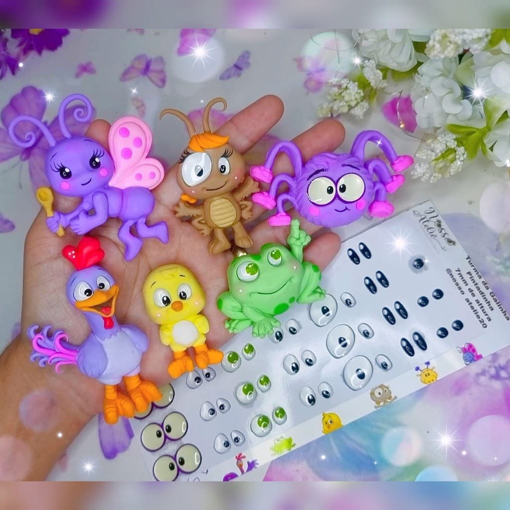 Olho Adesivo Resinado Turma da Galinha Pintadinha para apliques de biscuit, eva e personalizados de luxo