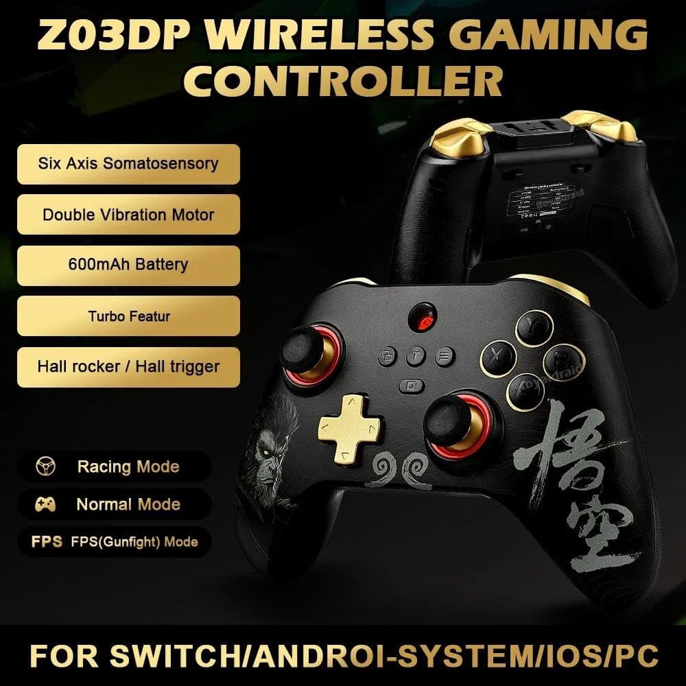 Z03DP Black Mith Wukong Gamepad 800Hz Sem Fio Dupla Vibração Controlador De Jogos 6 Eixos Para Switch/IOS/Android/PC Hal