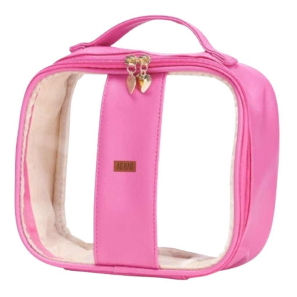 Bolsa Necessaire Grande Organizadora Transparente Rosa Pink Viagem Maquiagem SkinCare Produtos