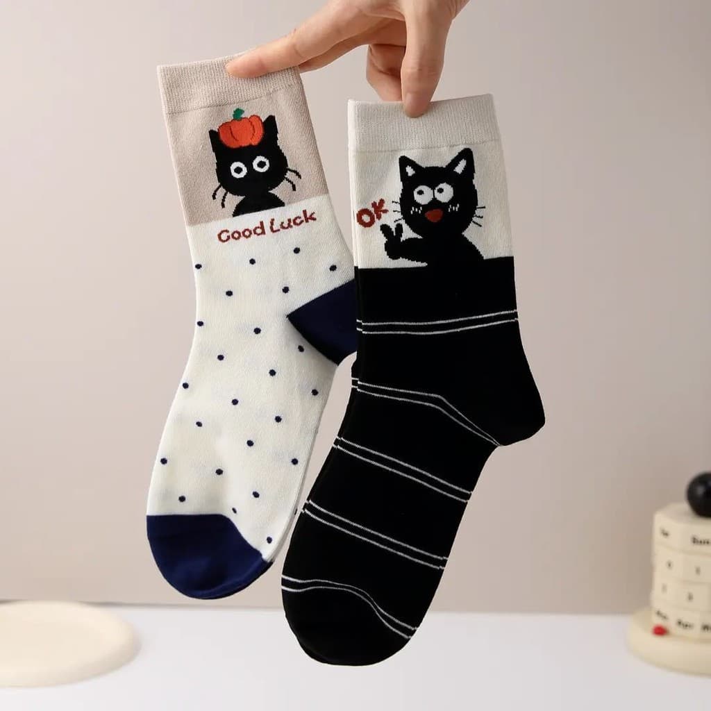 Original desossado Design simples ins na moda tubo médio preto gato combinação tridimensional gato senhoras meias de alg