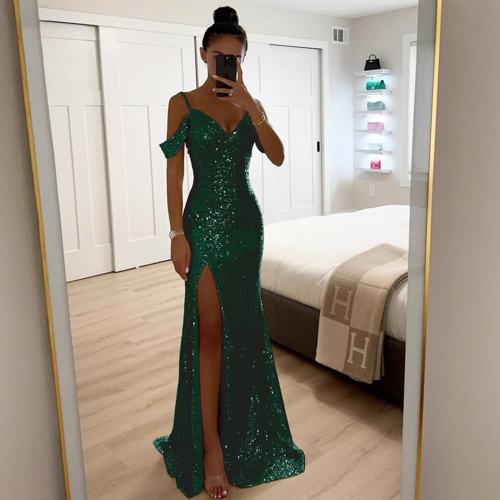 2024 Vestido De Festa De Formatura Dividido Em Lantejoulas Primavera E Outono Frente Única