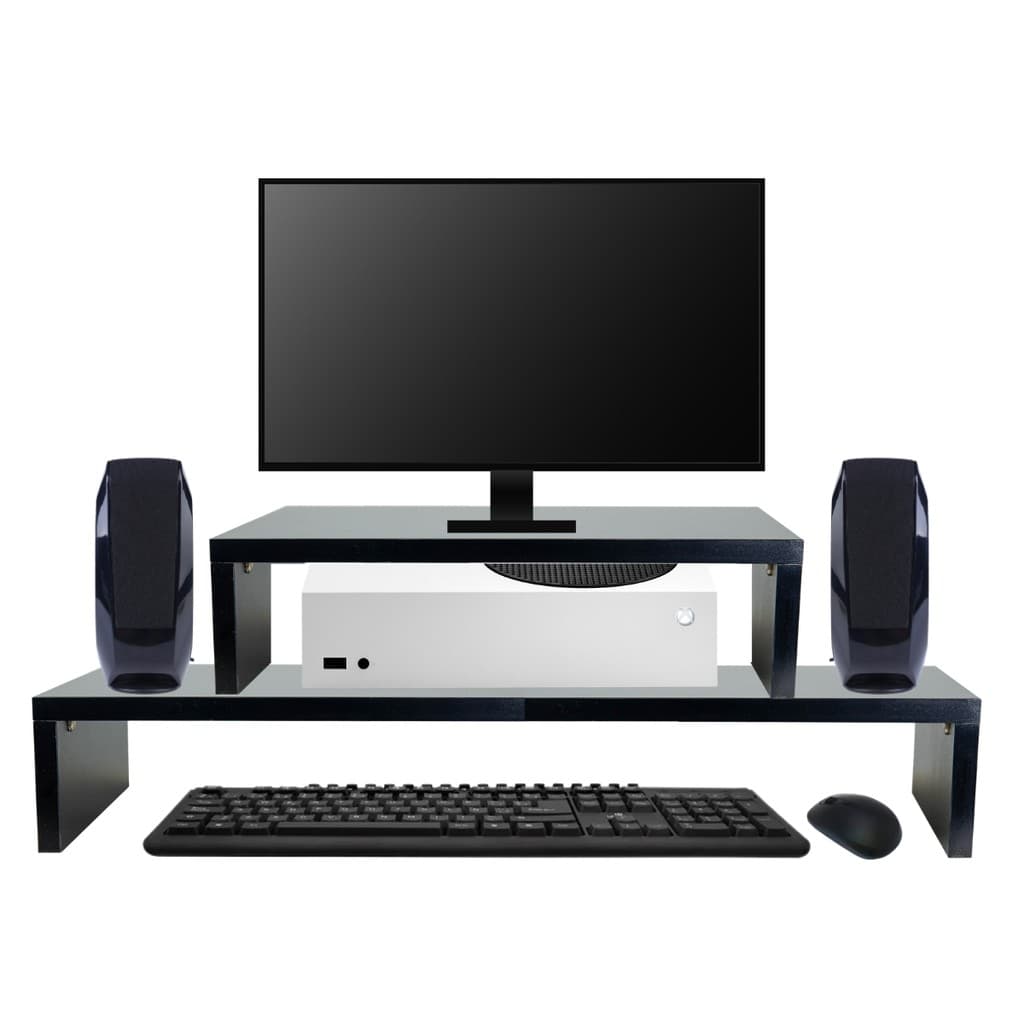Kit 1 Suporte Monitor 15x90x20cm + 1 Suporte Monitor 10x60x20cm MDF Preto