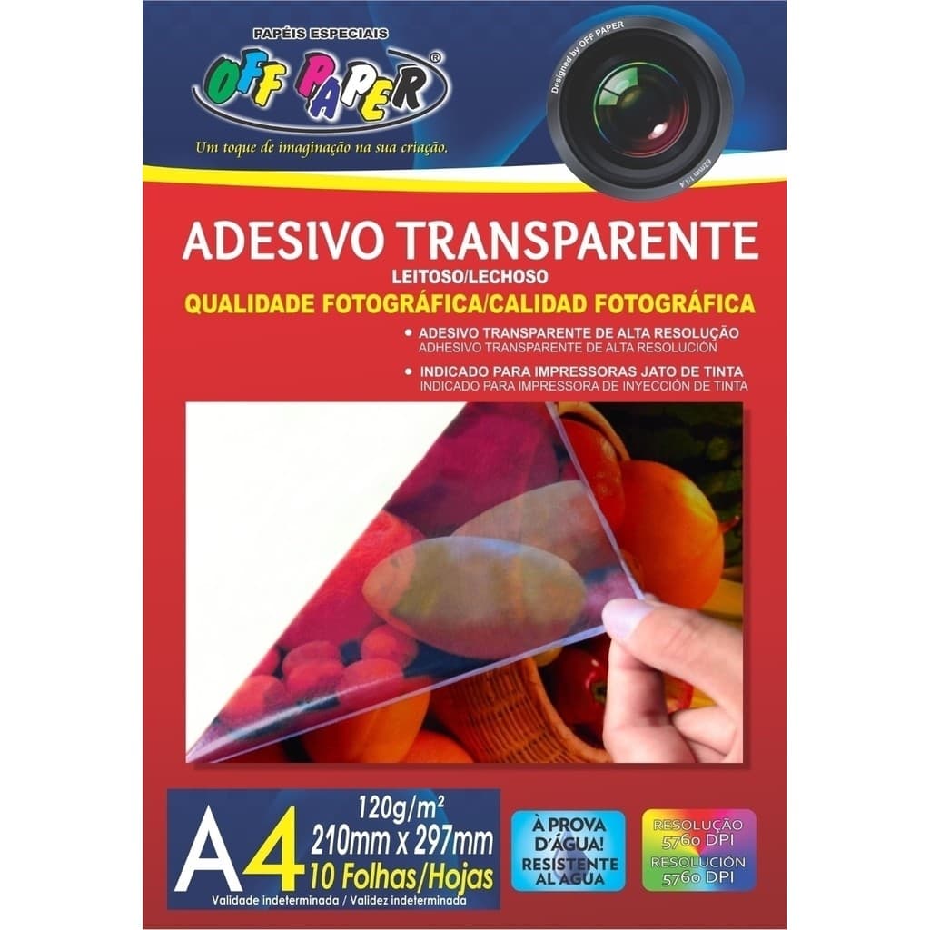Adesivo Transparente Leitoso A4 120g com 10 Folhas Etiqueta Personalização Artesanato