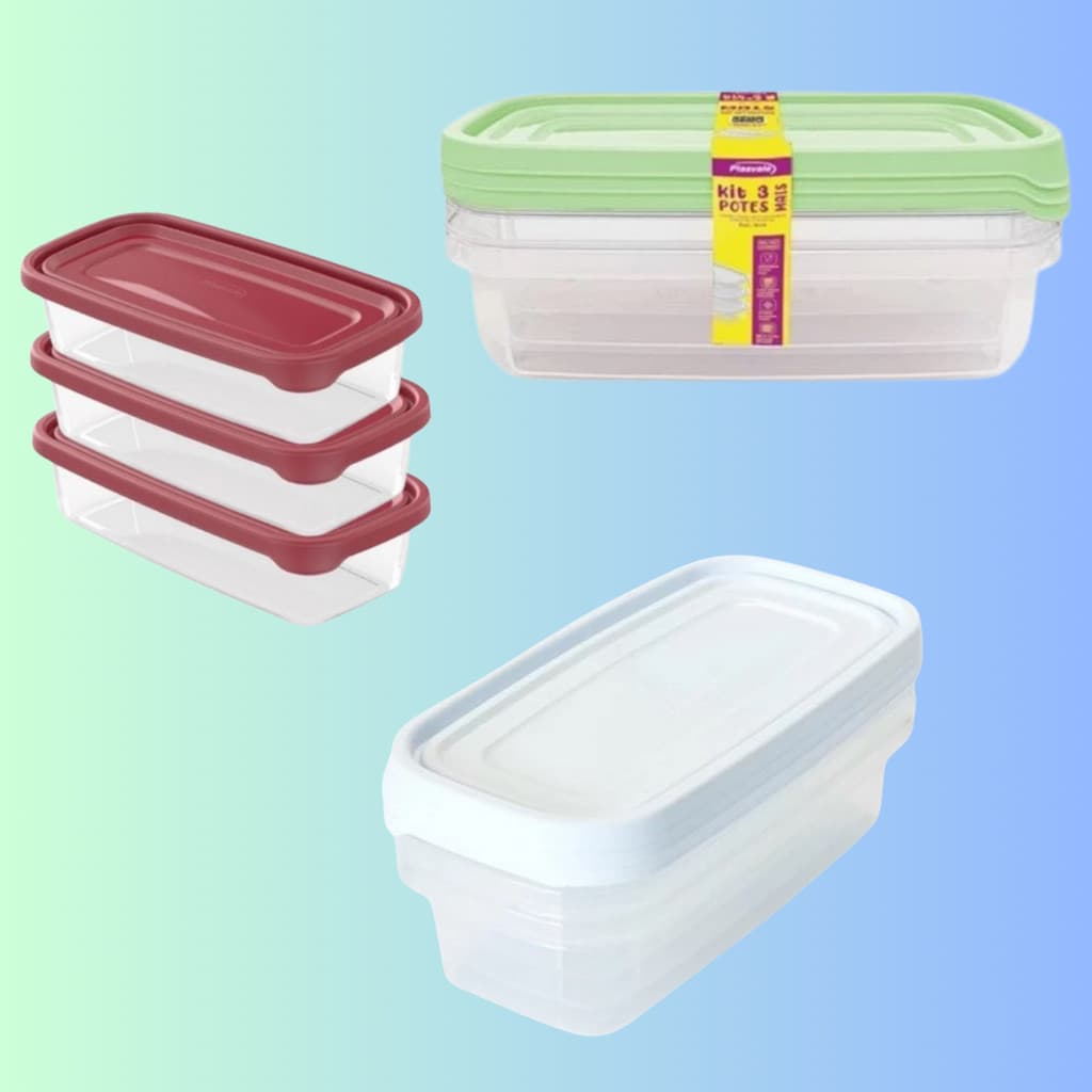 Kit com 3 Potes 710ml Linha Mais Organizando a Geladeira Ref:1849 Plasvale