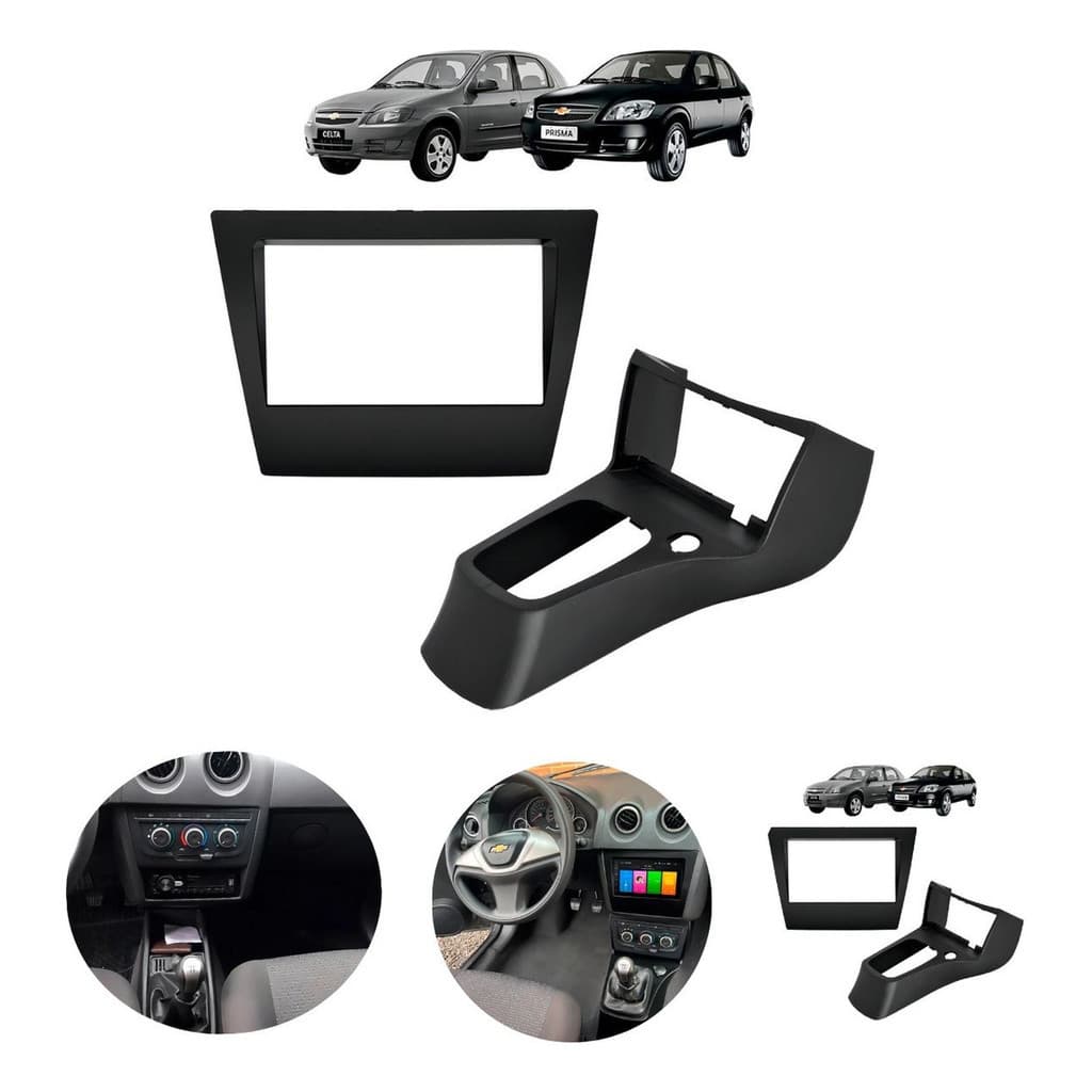 Moldura Painel 2 Din Multimidia Dvd Mp5 Celta G2 2011 2012 - Prisma G1 2006 a 2012