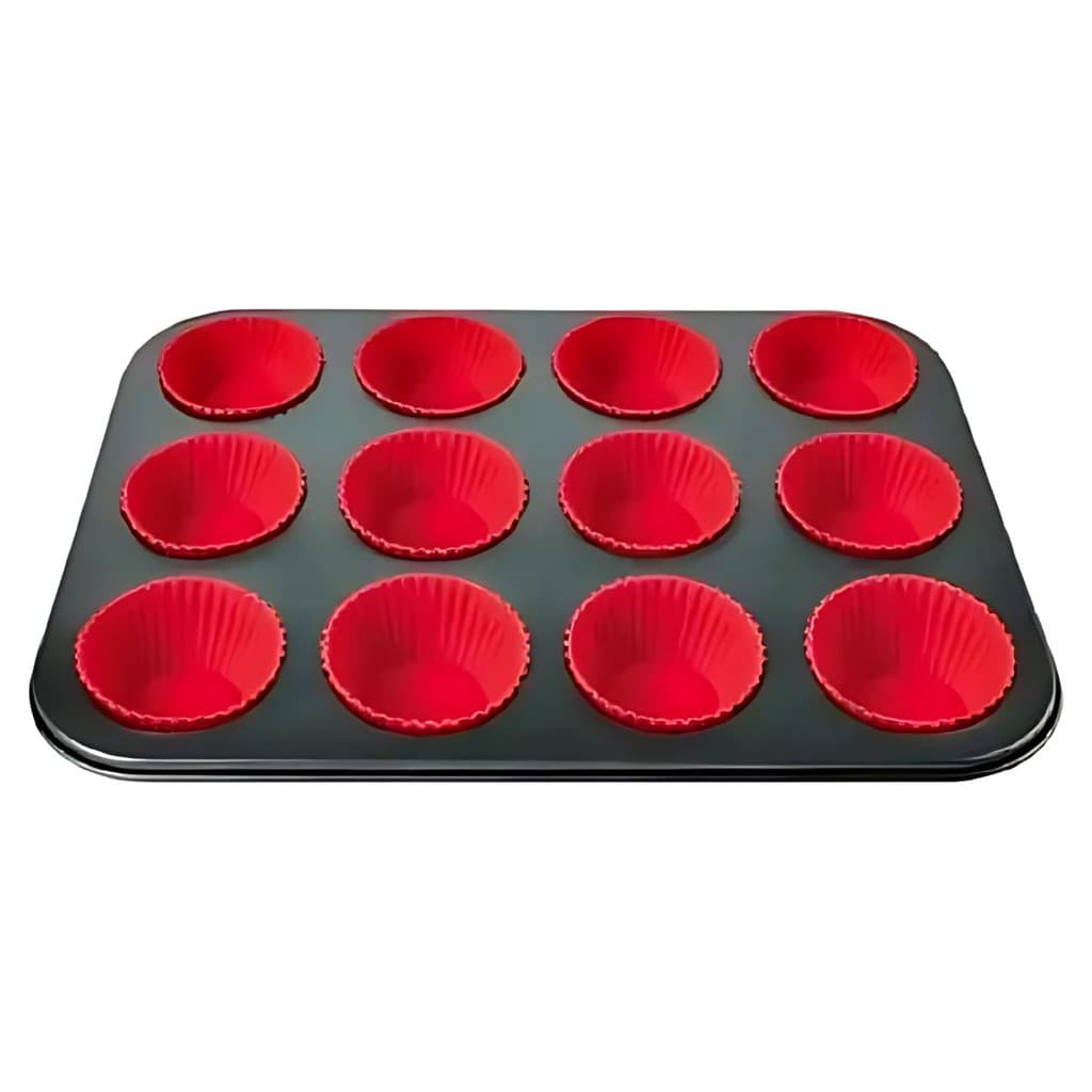 Forma Antiaderente Para 12 Cupcake Com Forminhas De Silicone 350ml Assadeira Pão De Queijo Ingá