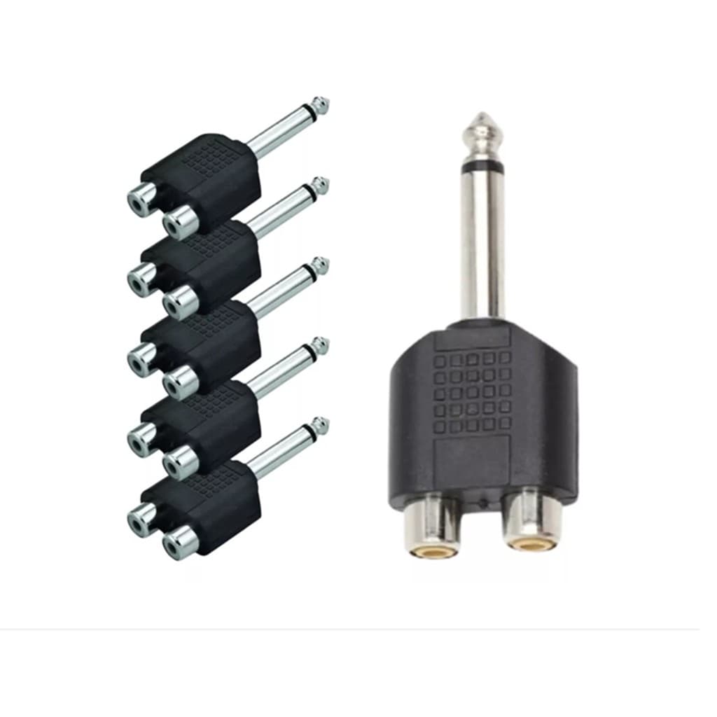 Kit 5 Adaptadores P10 Mono para 2 Jack RCA - Conectores de Alta Qualidade