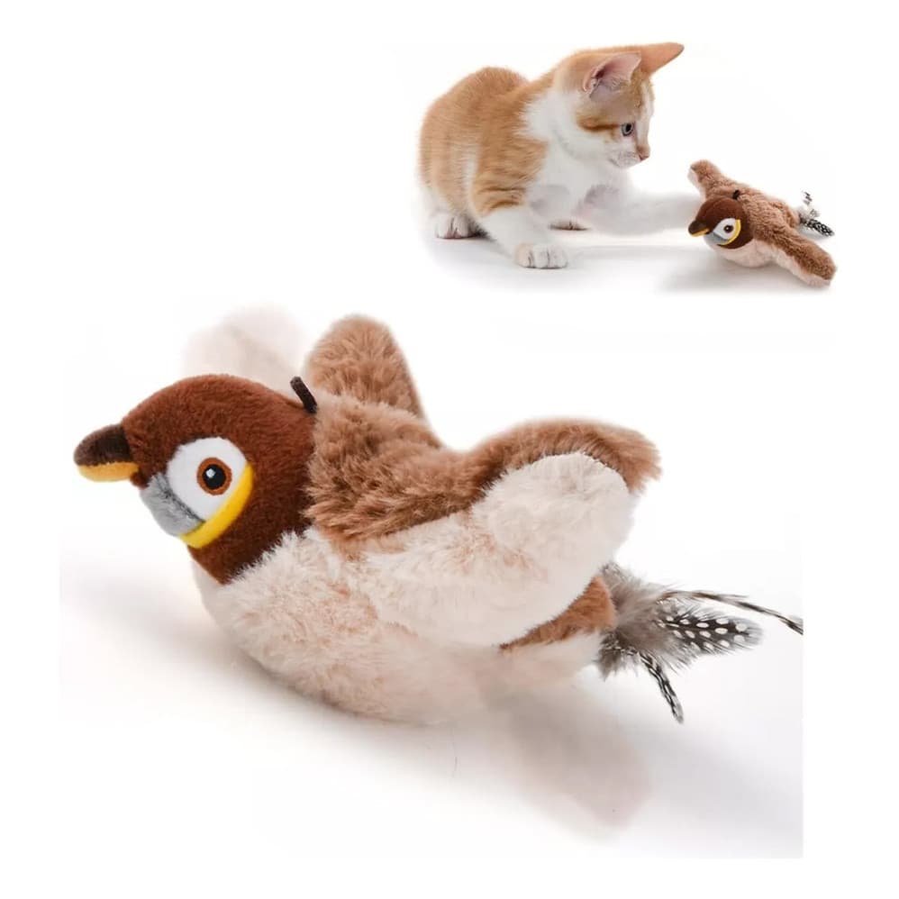 Simulado Pássaro Gato Brinquedo Interativo Recarregável Chilrear Batendo Toque Ativado De Pelúcia