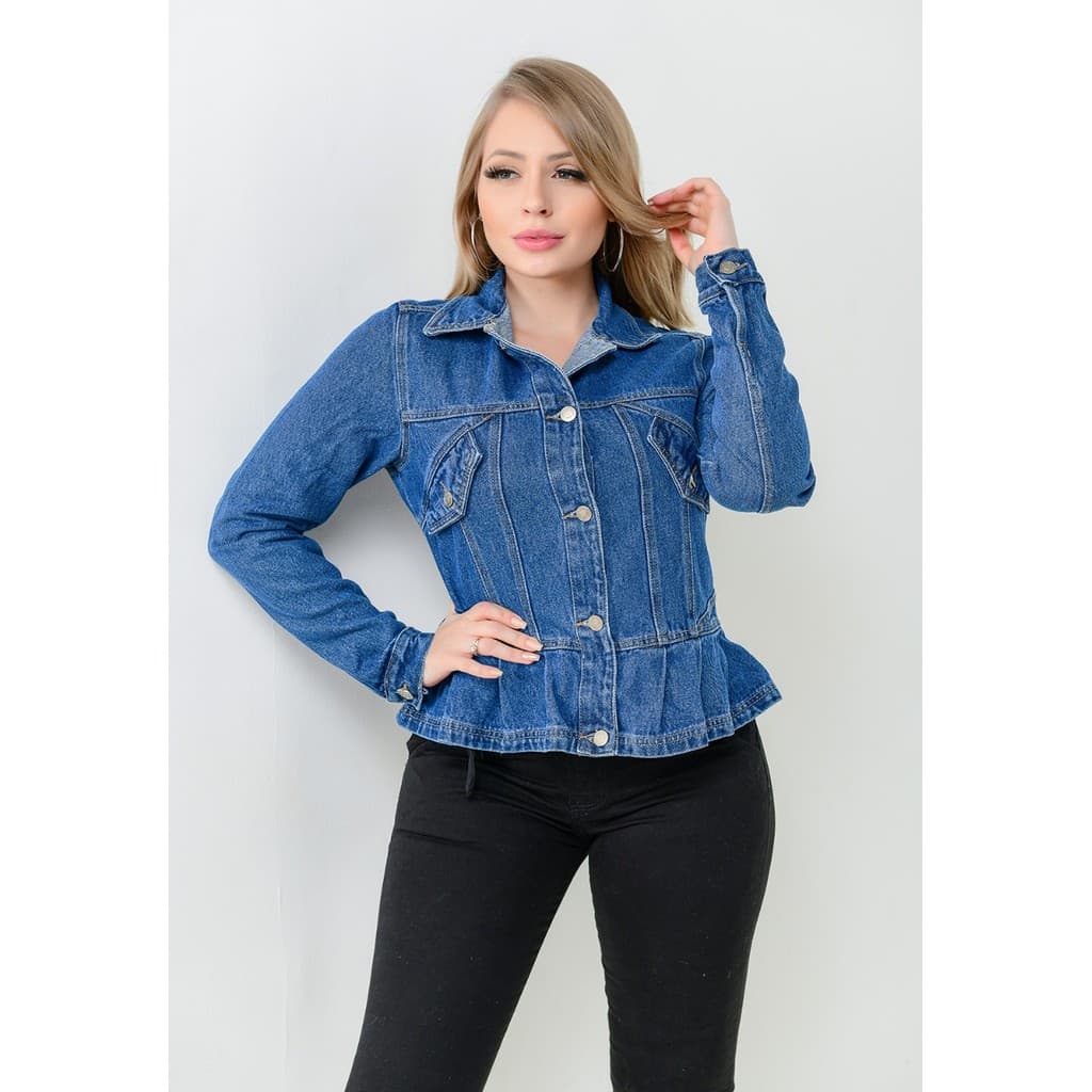 Jaqueta Alcance Jeans Babado Recortes Gode