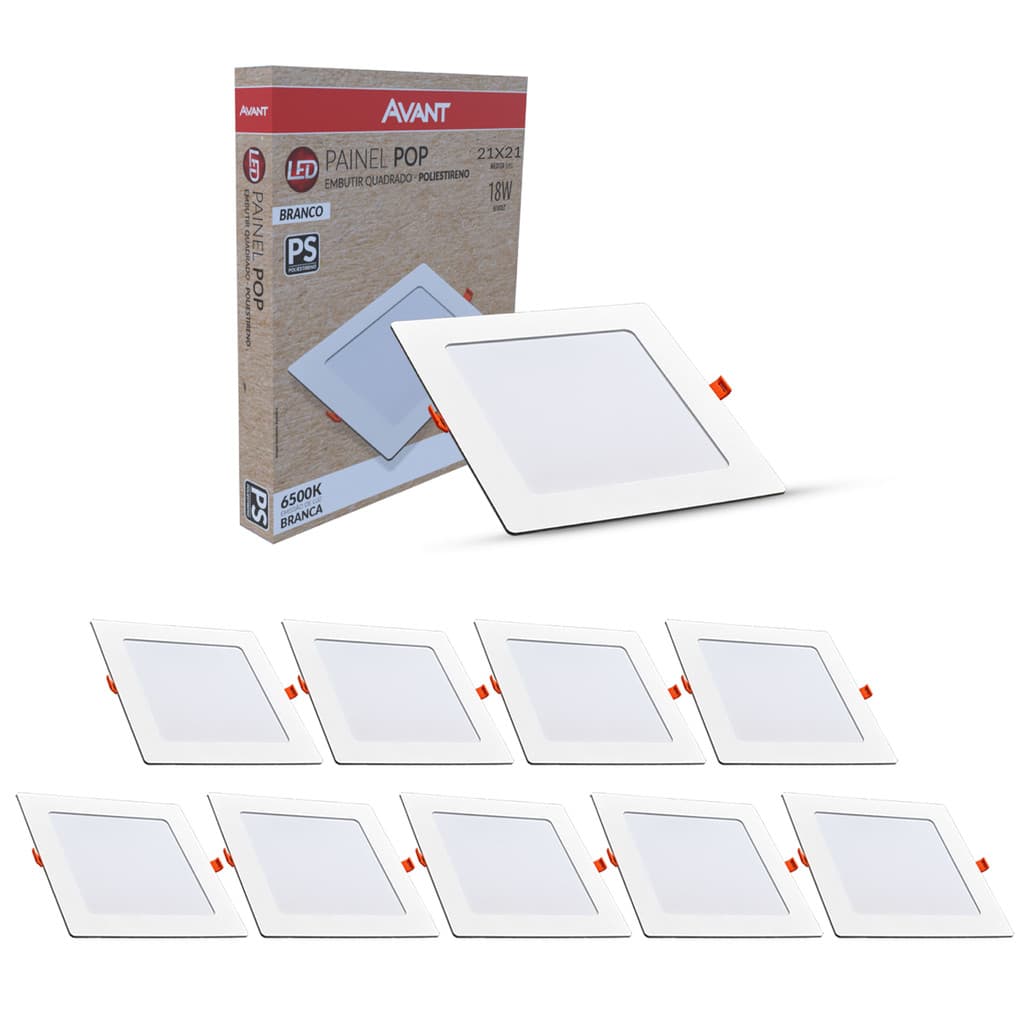 Kit 10 Painel led Plafon Pop Embutir 18w 6500k Branco Frio 22cm 110v/220v Quadrado Branco Cod:903011374-10 Avant