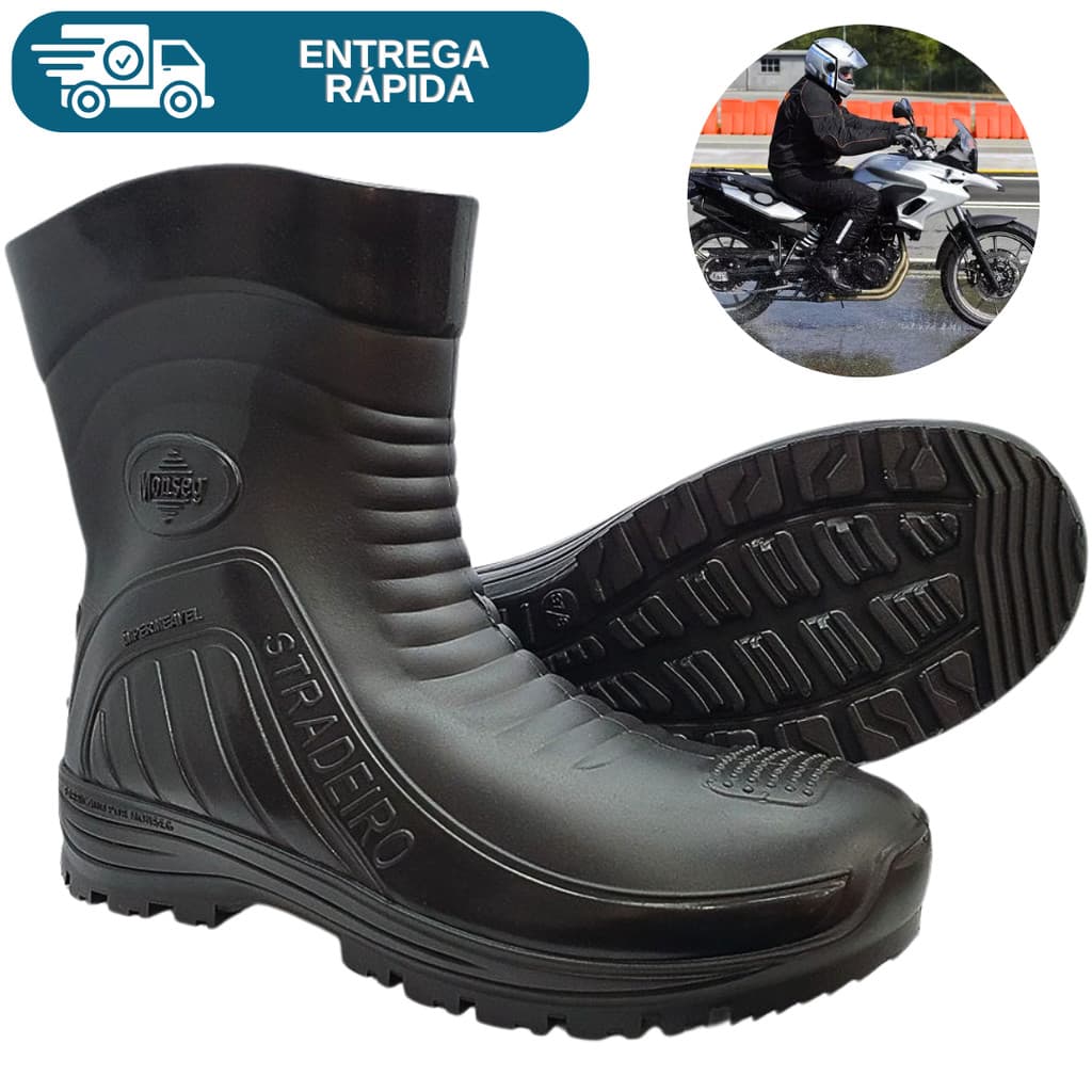 Bota Chuva Pvc Impermeável Stradeiro Moto Motoqueiro Motoboy Motociclista Proteção Epi Monseg