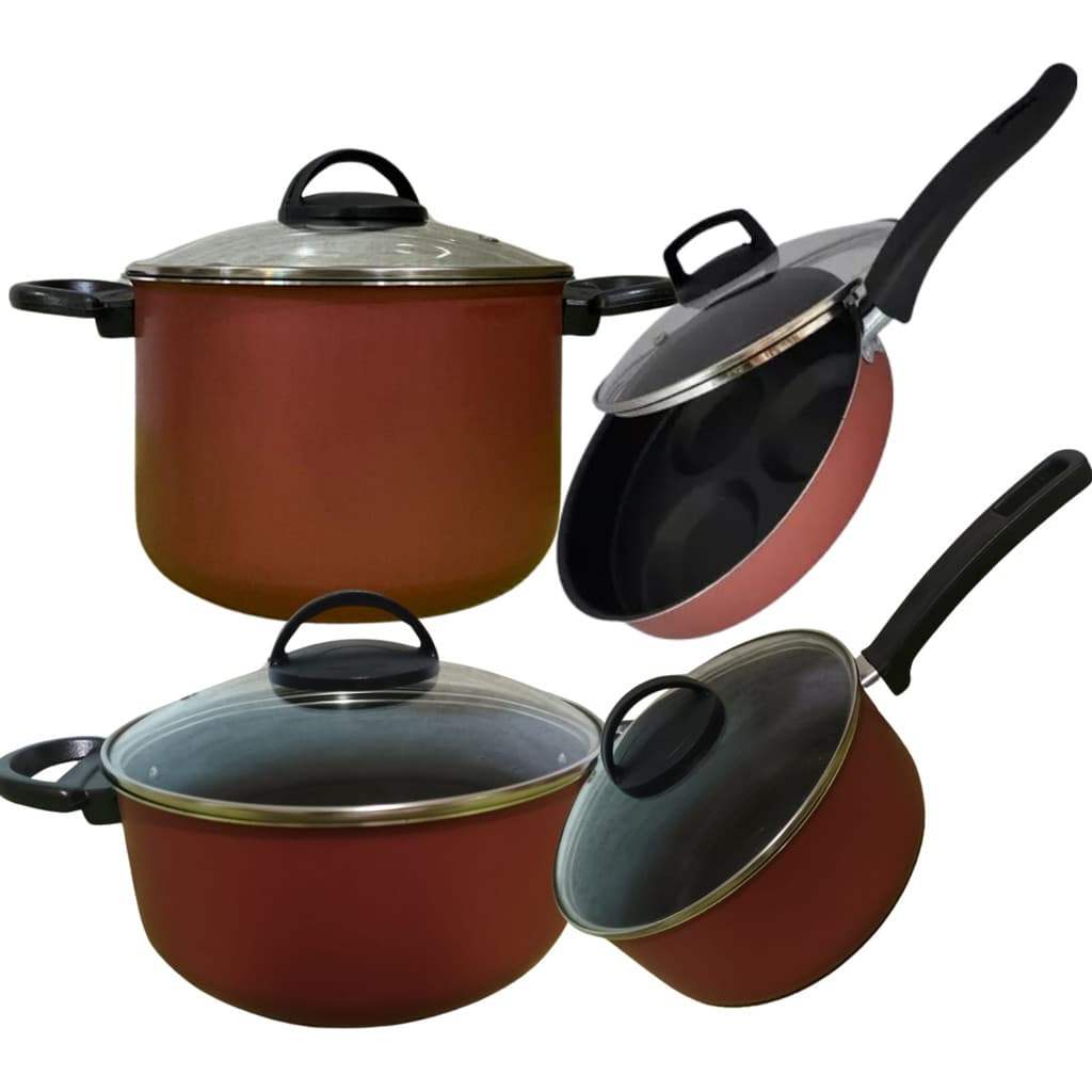 Jogo De Panelas Com 4 Teflon Frigideira E Panelas Vermelho