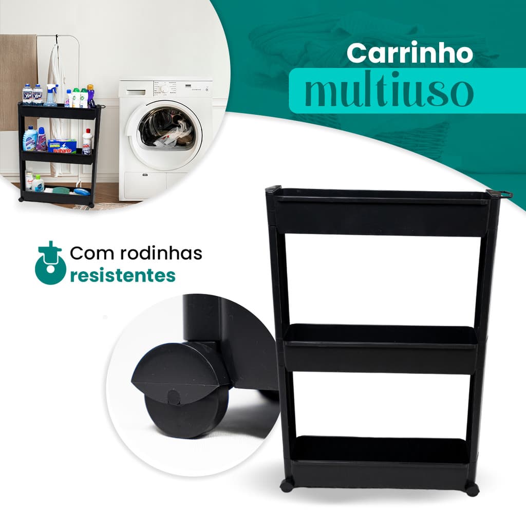 Prateleira Armário Multiuso Carrinho 3 Prateleiras Com Rodízio Cozinha Lavanderia