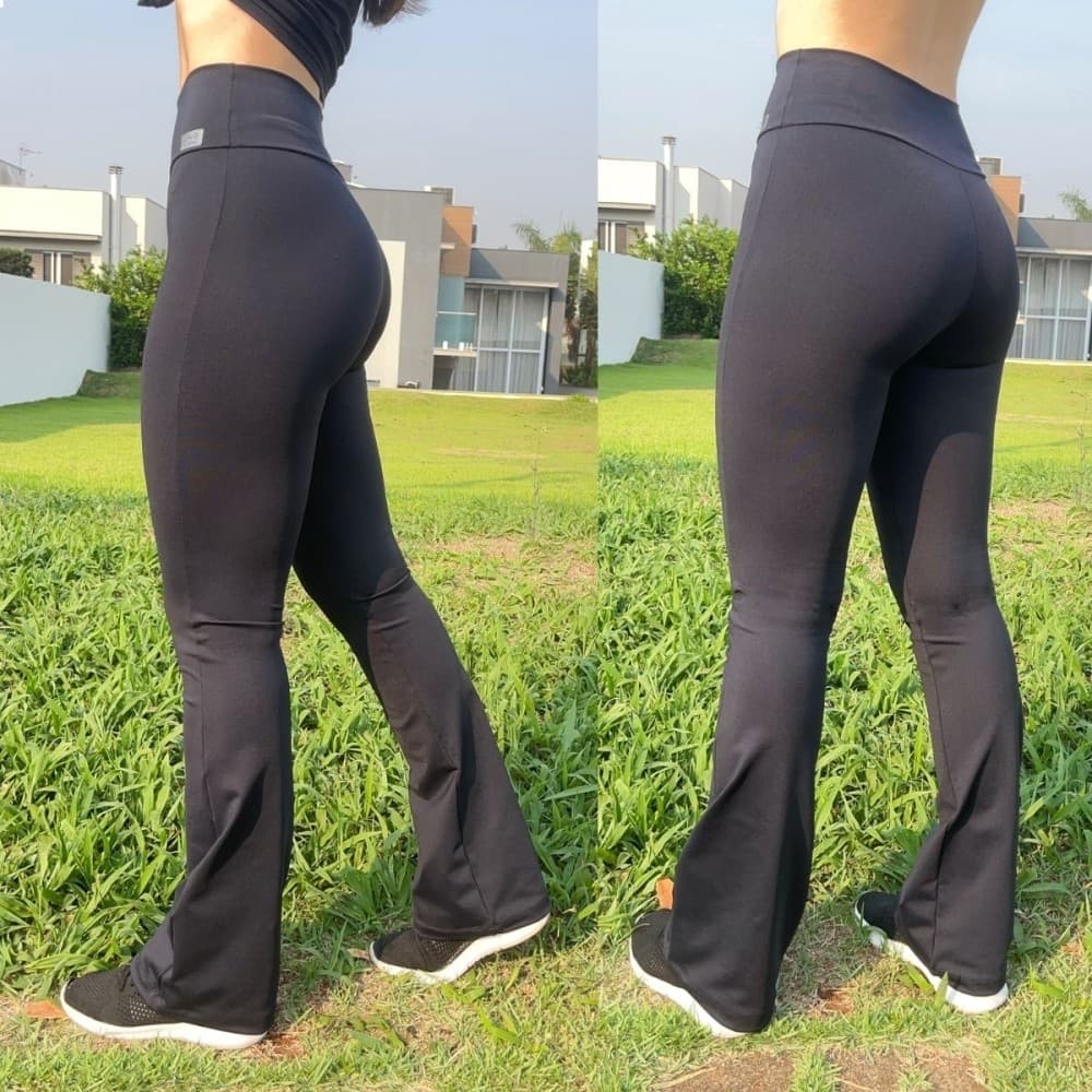 Calça Feminina Bailarina Flare Cós Elástico Alto Duplo Costura Reforçada Calça Flare Cintura Alta