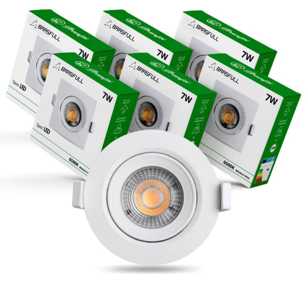Kit 10 Luminária Led Spot 7W Redondo Quadrado Embutido Branco Quente 3000k Bivolt