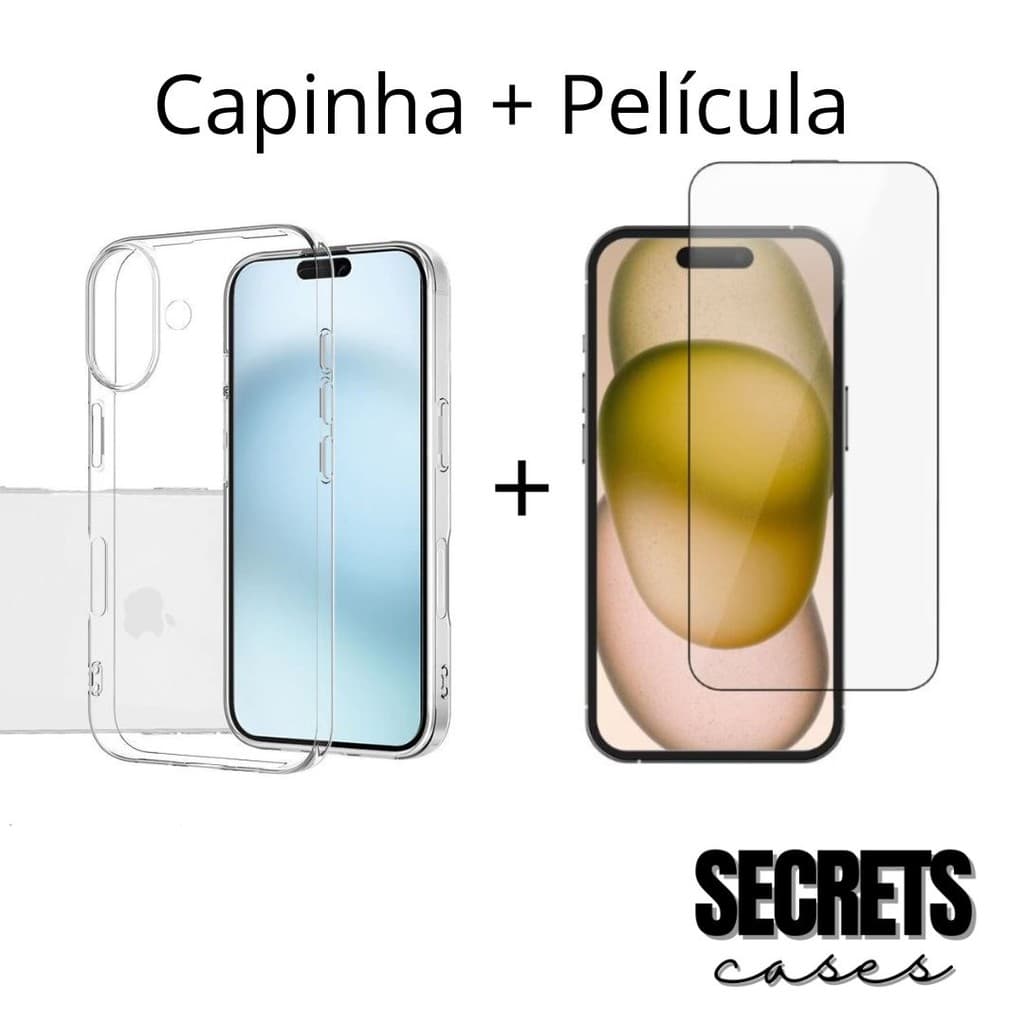 Kit Case Anti-Shock Para iPhone 16 + Película 3D
