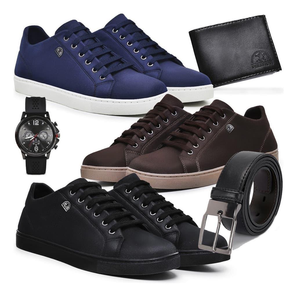 Combo 3 Sapatenis Masculino Tênis Confortável Casual Barato Queima de Estoque + Acessórios