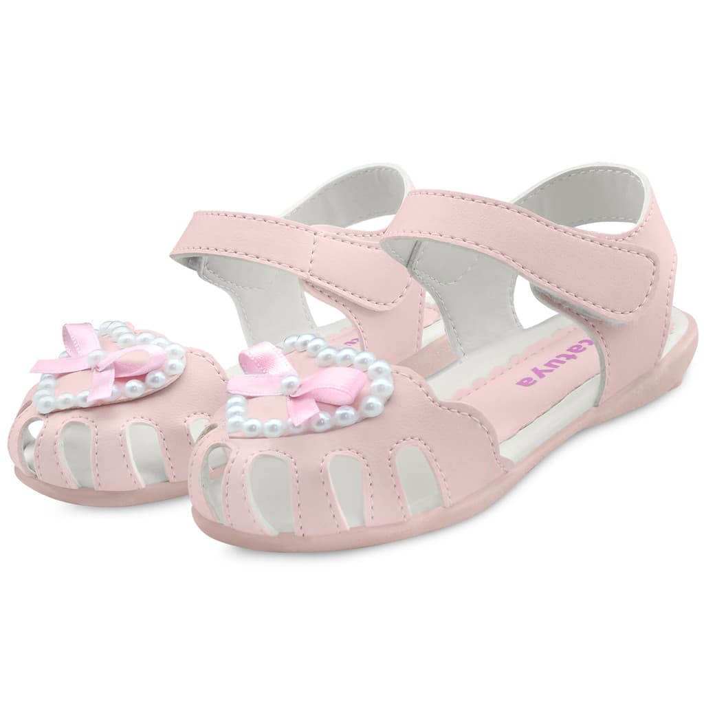 Sandália Feminina Infantil Menina Coração Rosa Pérolas Lolikids