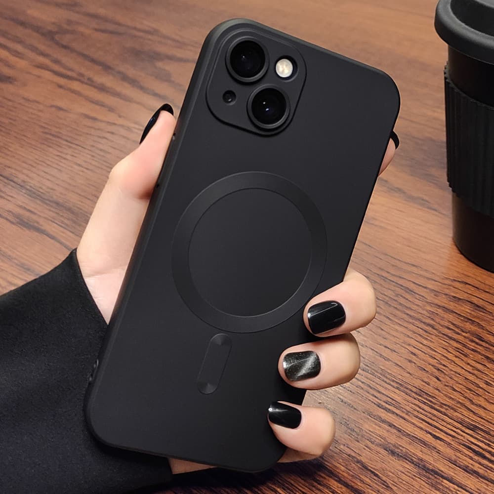 Capa Protetora De Silicone Simples Para iPhone 12 11 13 14 15 16ProMax Carregamento Magnético Com Filme De Lente