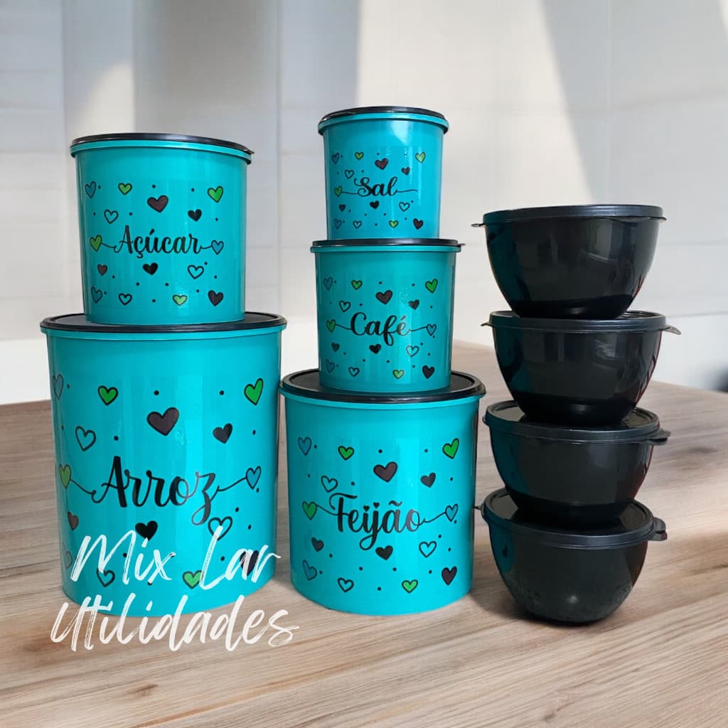 Kit de potes mantimentos cozinha 5 peças + 4 potes redondos para condimentos
