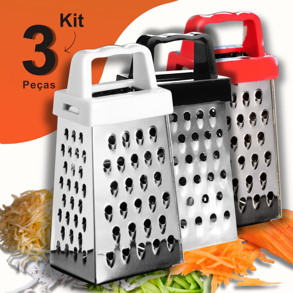Ralador de Alimentos Fatiador Manual Com Alça 4 Faces Multifuncional Legumes Queijo Chocolate Aço Inox 18 cm 7"