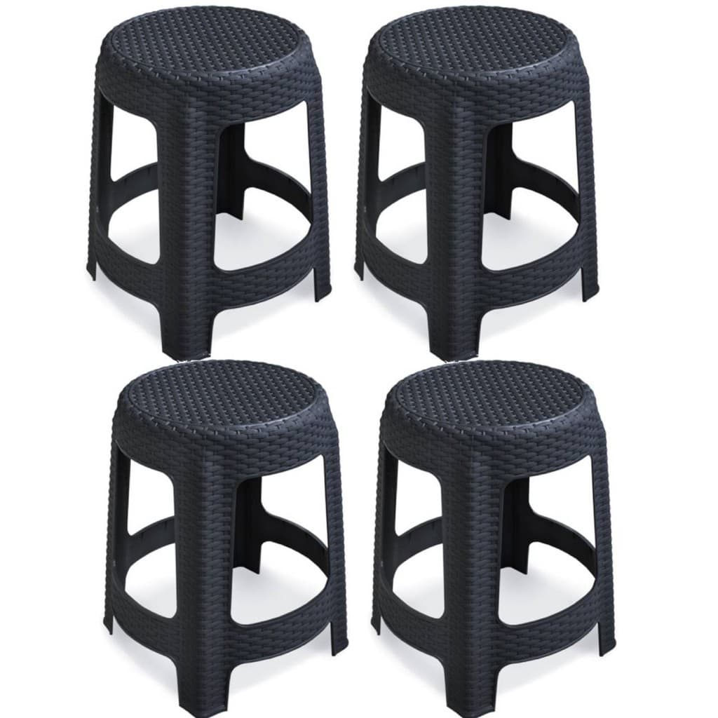 Kit 4 Banquetas Rattan Premium 35x45cm Preta Bancos Banquinhos Empilháveis Area Gourmet Apartamento