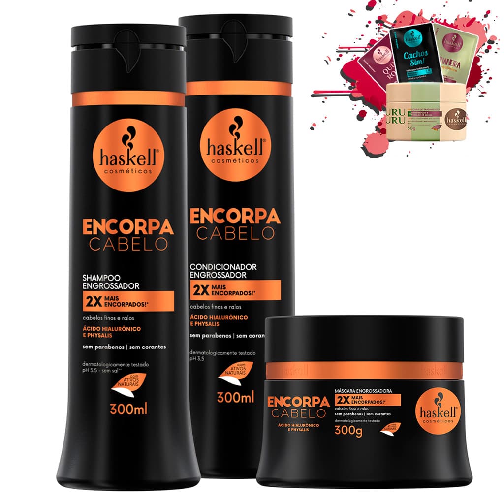 Kit Haskell Encorpa Cabelo Shampoo Cond 300ml Masc 300gr