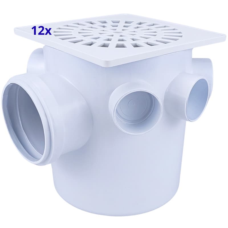 Kit 12 Caixas Sifonadas Herc Reforçada 150x175x75 Completa Com Ralo 7 Entradas 40mm DN 40 1 Saída DN75