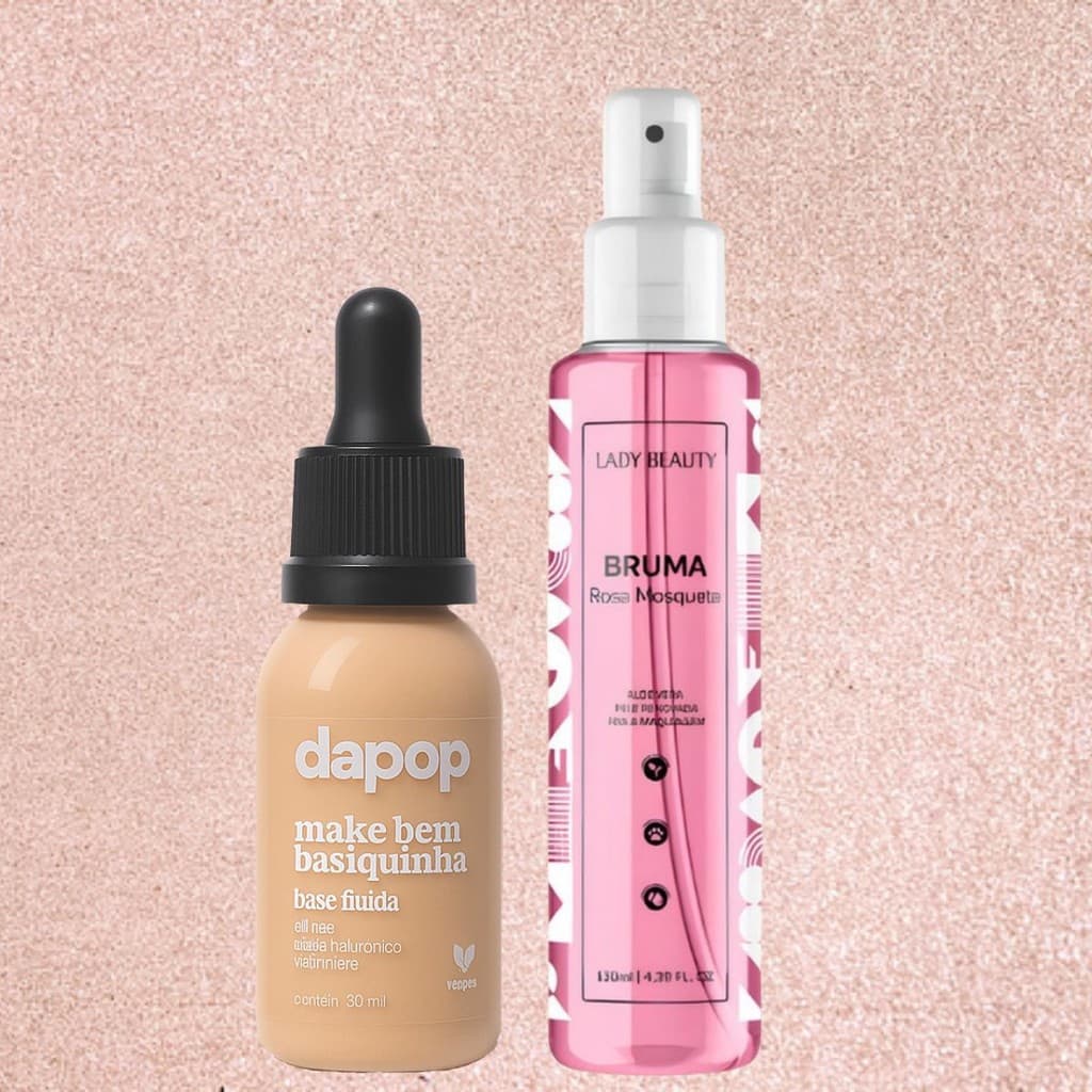 Kit Base Fluída Make Bem Basiquinha Dapop + Bruma Rosa Mosqueta Fixadora de Maquiagem Lady Beauty