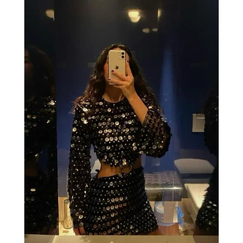 Vestido Festa Lantejoula Verão Moda Moda Skinny Glitter Quadrinho Mini Saia Feminina Vestido Noturno