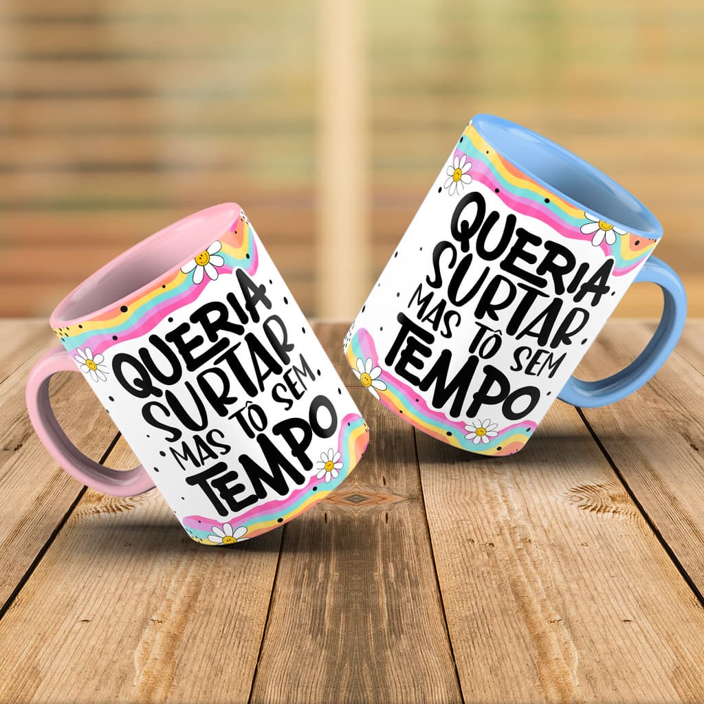Caneca Queria Surtar Personalizada Xícara de Porcelana Decorada Frases Divertidas Engraçadas Good Vibes