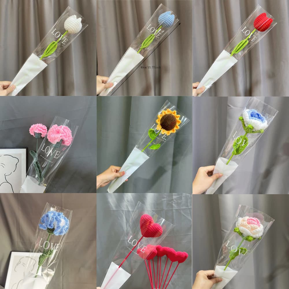 Conjunto De Buquê De Flores Tecido À Mão , Flor De Crochê Artesanal Artificial , Presente De Dia Dos Namorados , De Form