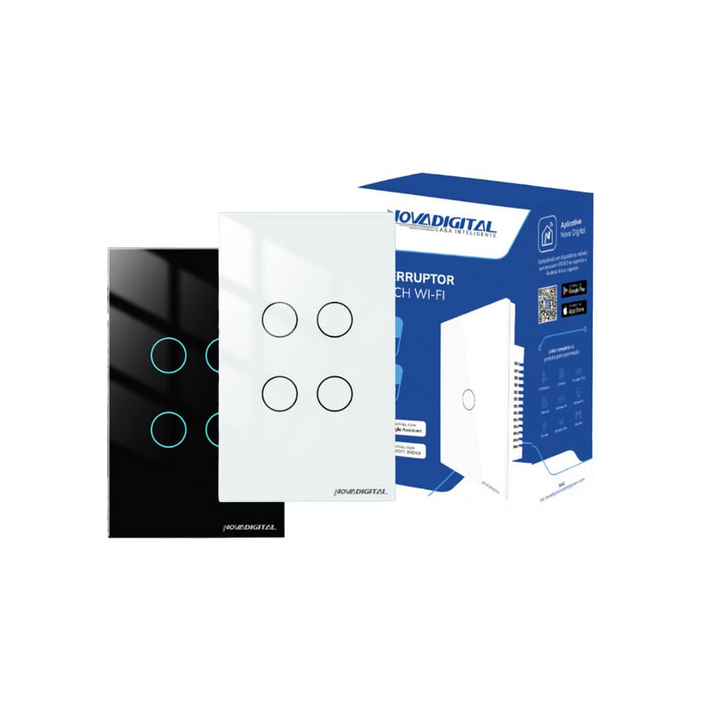 Interruptor Wifi Inteligente 4 Botões Touch 4x2 Novadigital Tuya Alexa Google Smart Automação App