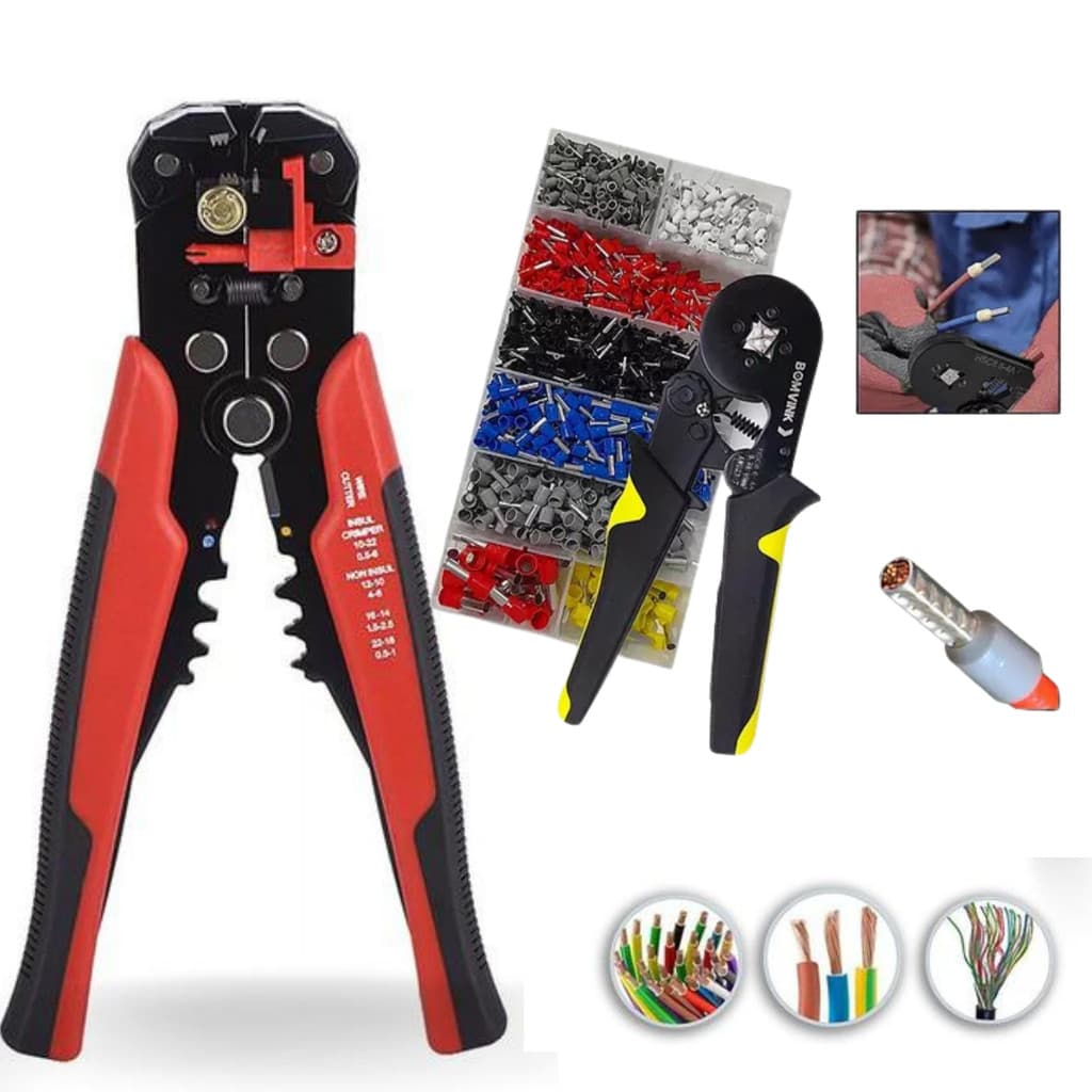 Kit Alicate Crimpar Descascador 1900 Terminais Ilhós Tubular