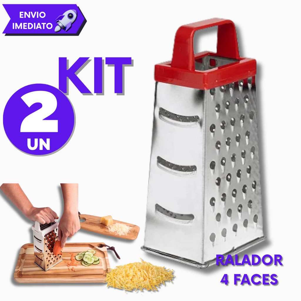 Kit 2 Ralador em Inox para Legumes Queijos Fatiador de Embutidos 4 Faces para Cozinha de Mesa