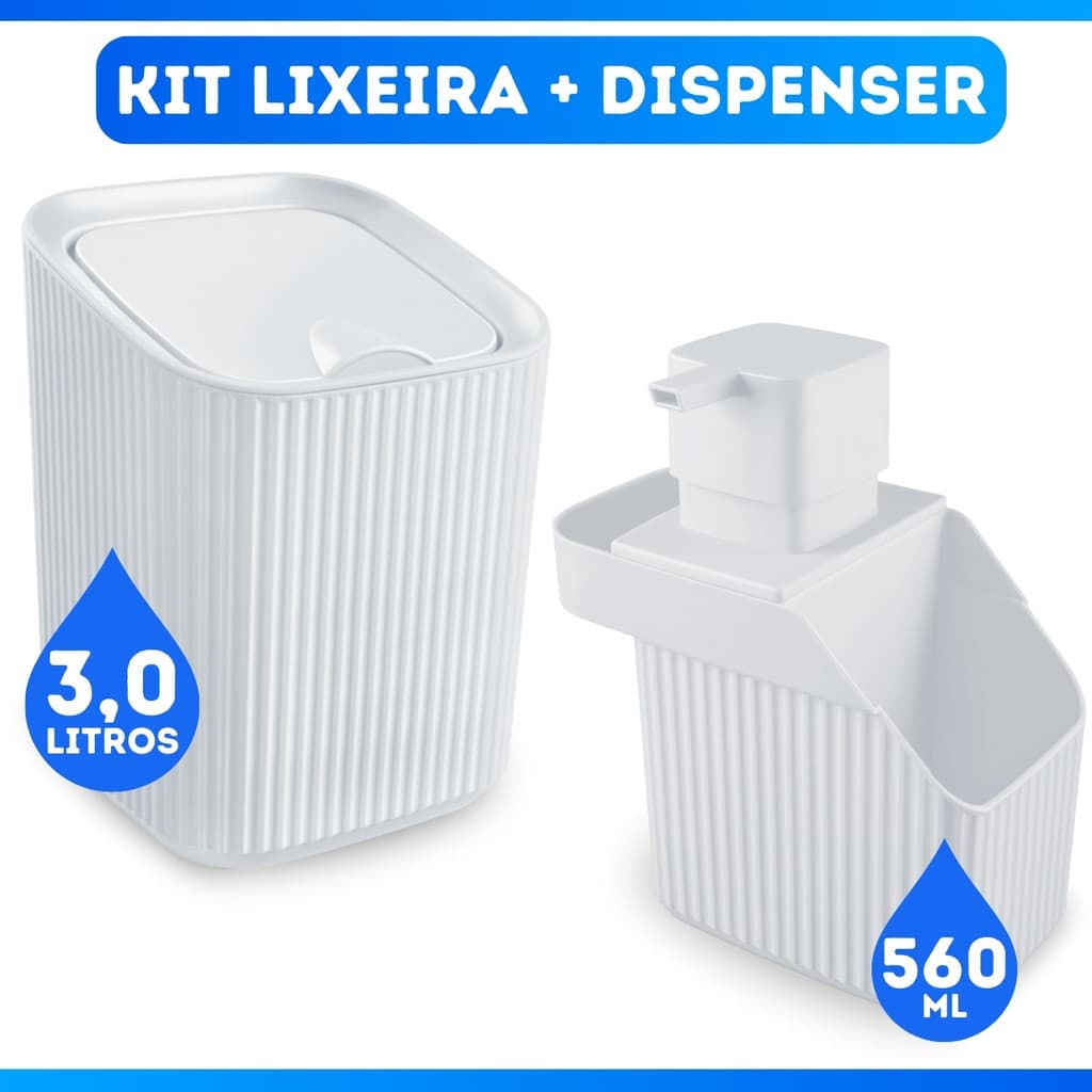Kit Cozinha Porta Detergente e Lixeira 3L Conjunto Pia - SUPER PROMOÇÃO