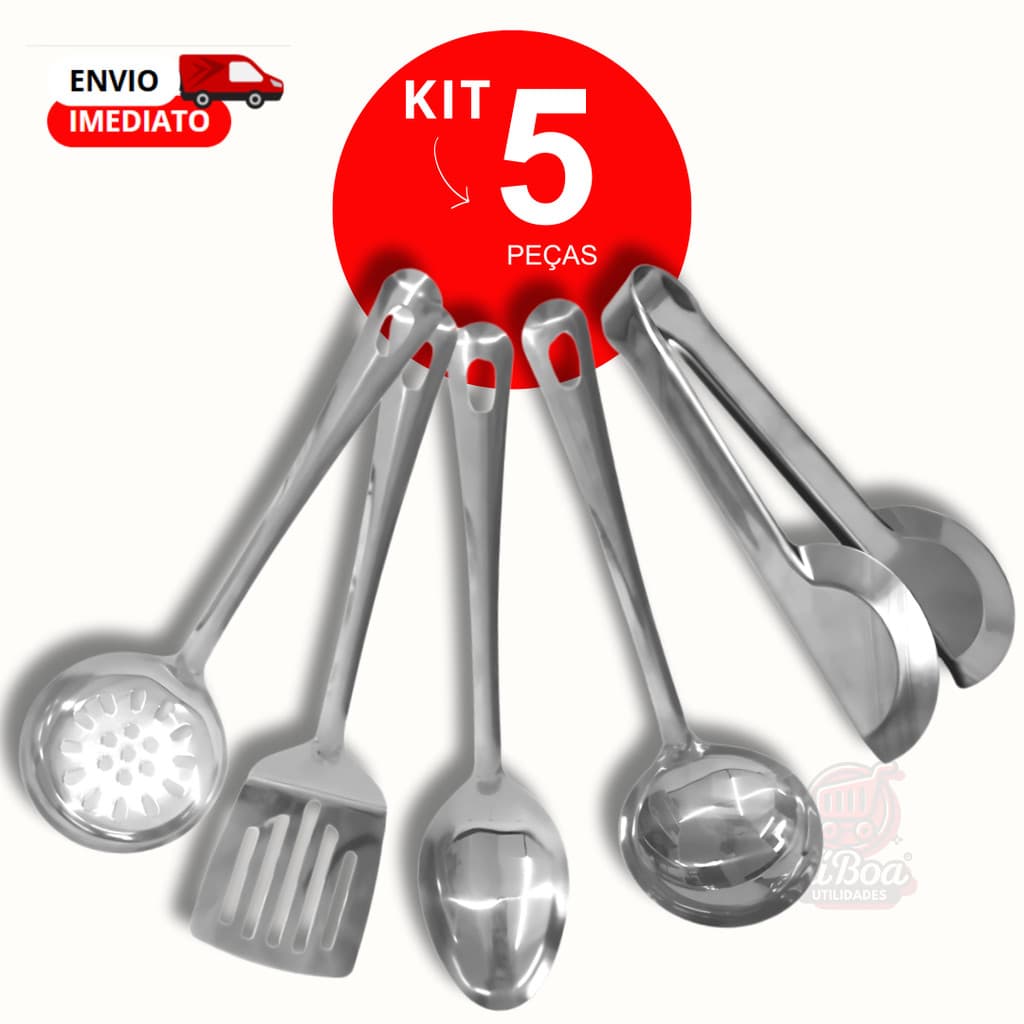 Utensílios para Cozinha Inox Espátula Escumadeira Colher de Arroz Concha Pegador Louça Comida