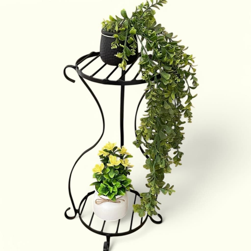 suporte para vaso de flor em ferro dois andares curvado