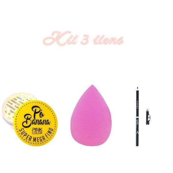 Kit 3 itens Pó Banana Fino Lápis De Olhos Esponja Facial