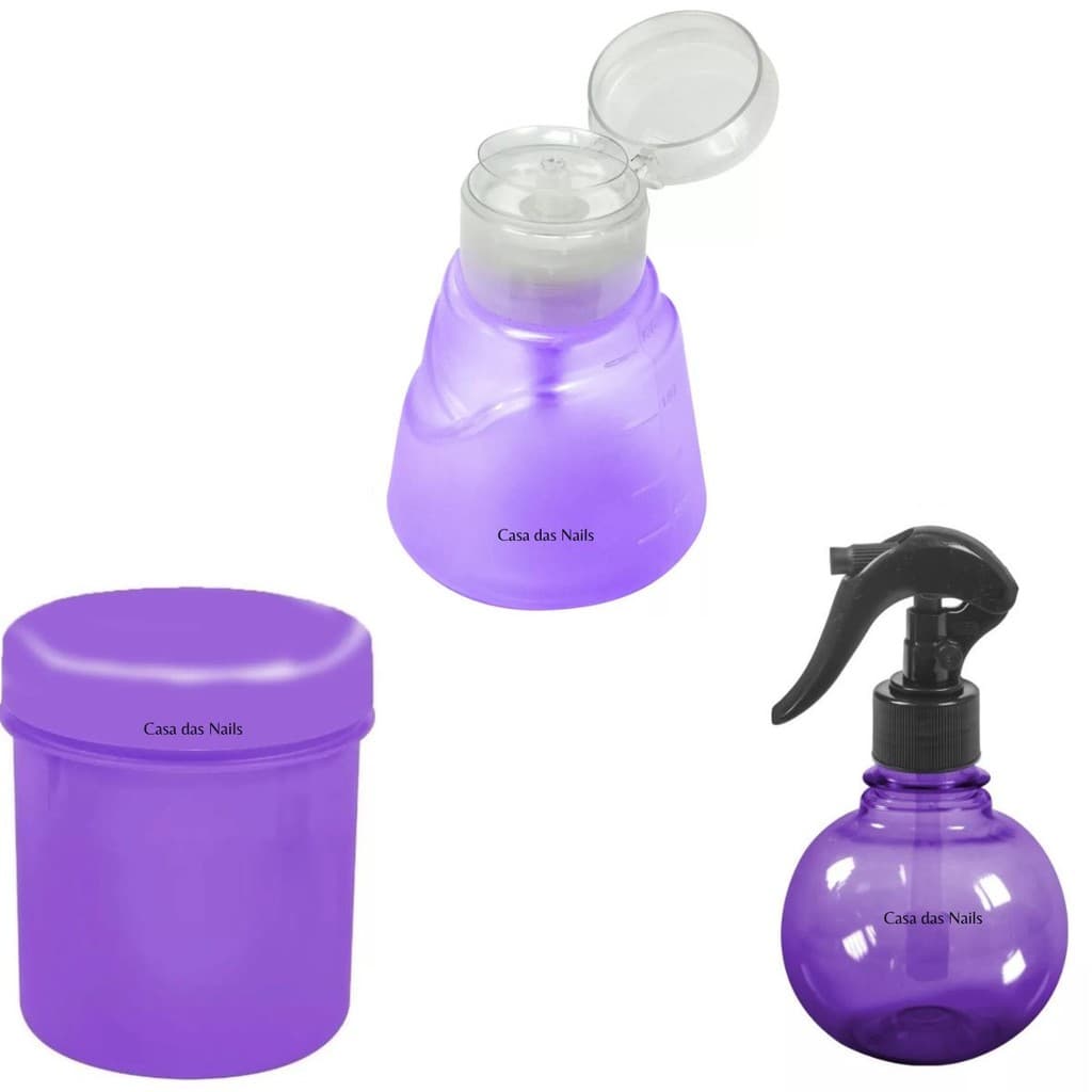 Kit Dosador Veneza de acetona 190ml  + Porta Algodão + Pulverizador - Santa Clara