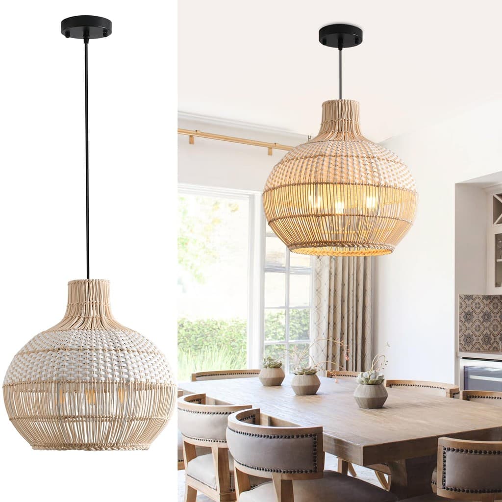 Lustre Japonês Feito À Mão Do Rattan , Lâmpada Pendente Decorativa De Ferro Led , Luz De Suspensão Comercial Da Mesa De
