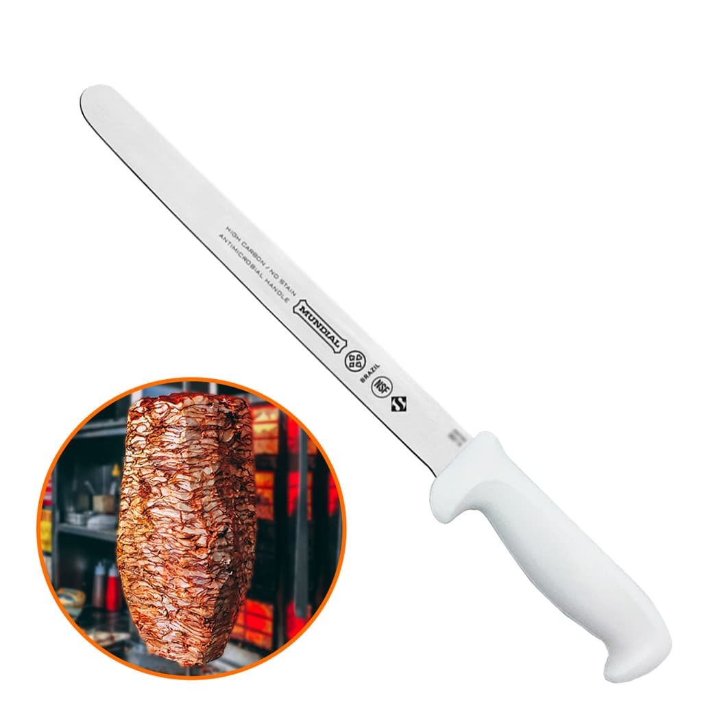 Faca Fiambre Mundial  25cm Kebab Churrasco Grego Shawarma  Inox Jamom e Embutidos 10 pol