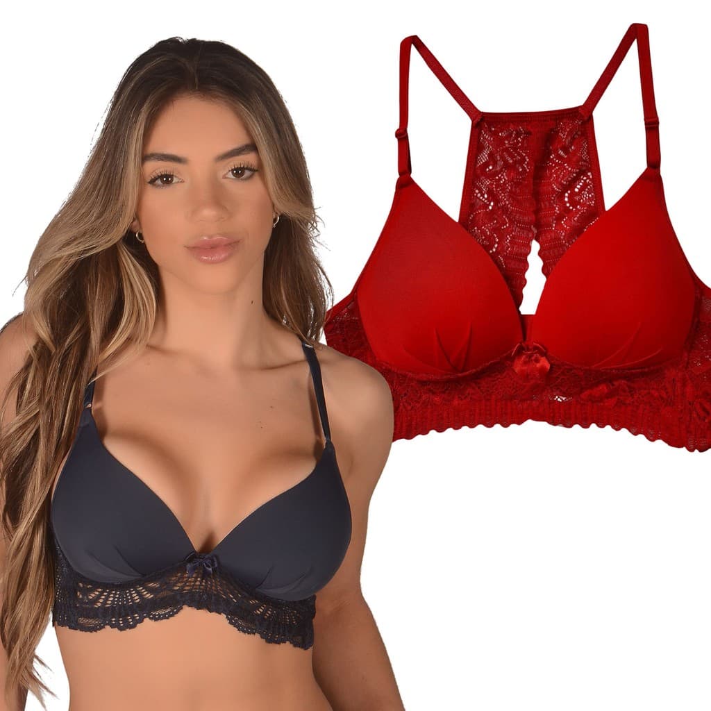 Kit 2 Sutiãs Nadador Conforto Total - Sem Aro, Bojo Soft e Renda Luxo Ajusta no Corpo