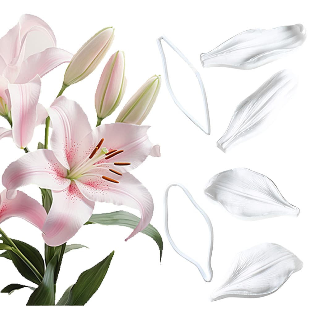 KALAIEN Conjunto de 4 Peças de Moldes de Silicone para Flores de Lírio Lilium Brownii e Cortadores de Plástico, Ferramen