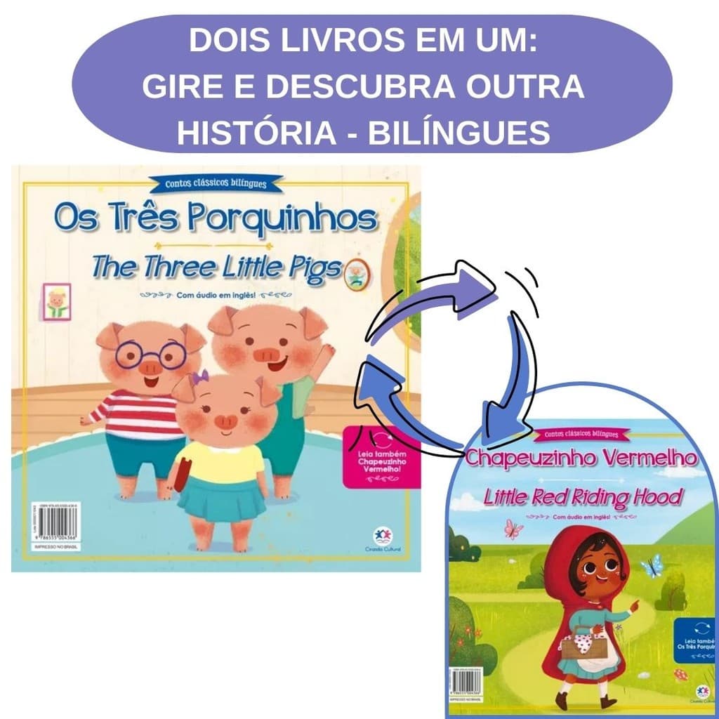 Livro Os Três Porquinhos e Chapeuzinho Vermelho 2 Histórias Clássicas em Português e Inglês Bilingue